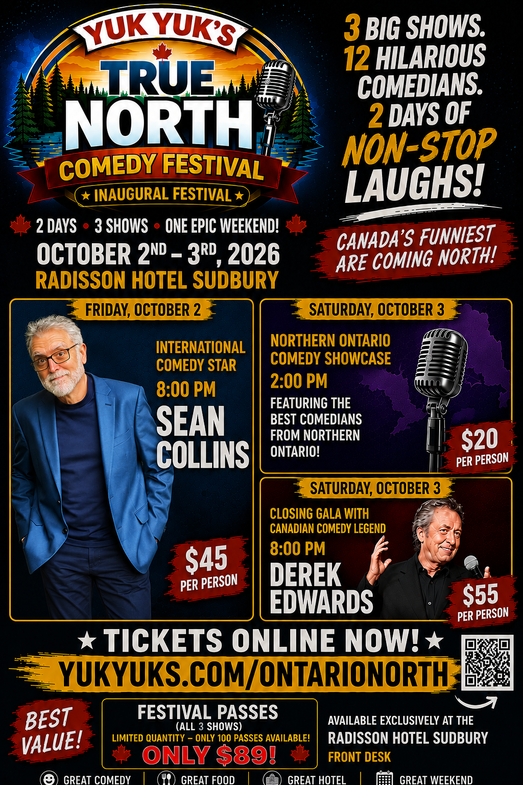 Yuk Yuk's True North Comedy Festival, Radisson Hotel Sudbury, October 2 and 3, 2026